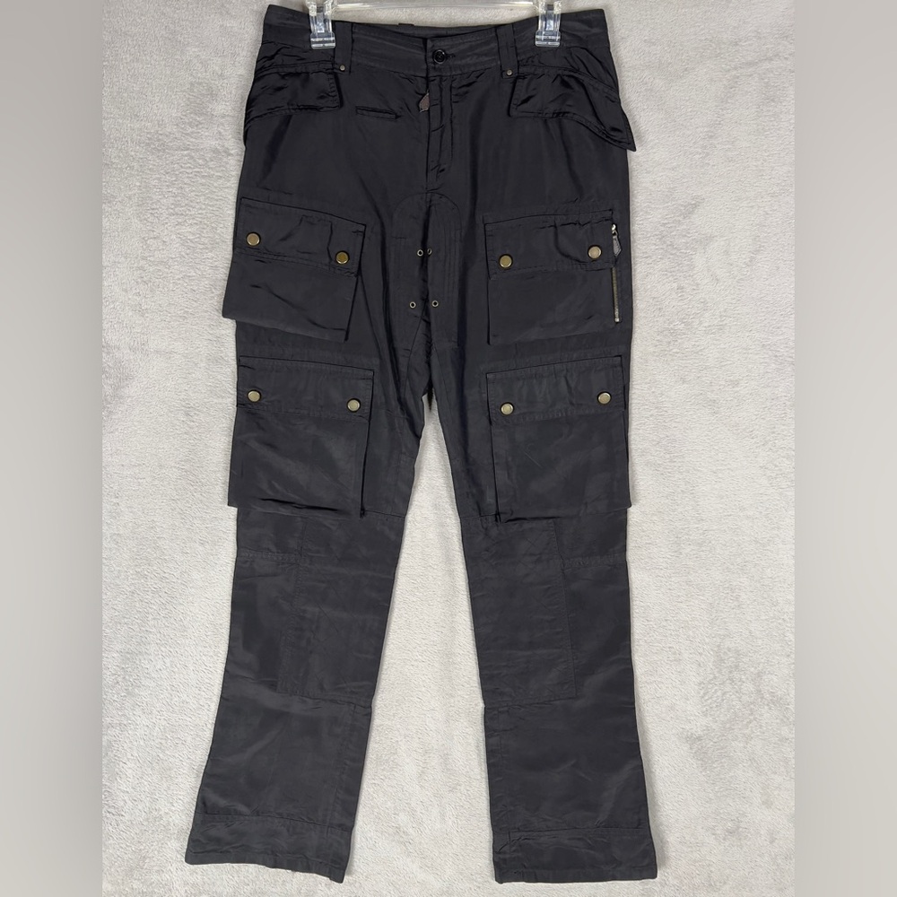 Ralph Lauren Purple Label Utility Cargo Pants Womens 10 Black 100% Silk USA Made